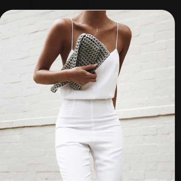 White Jumpsuit with Fitted Bodice - Picture 2 of 8